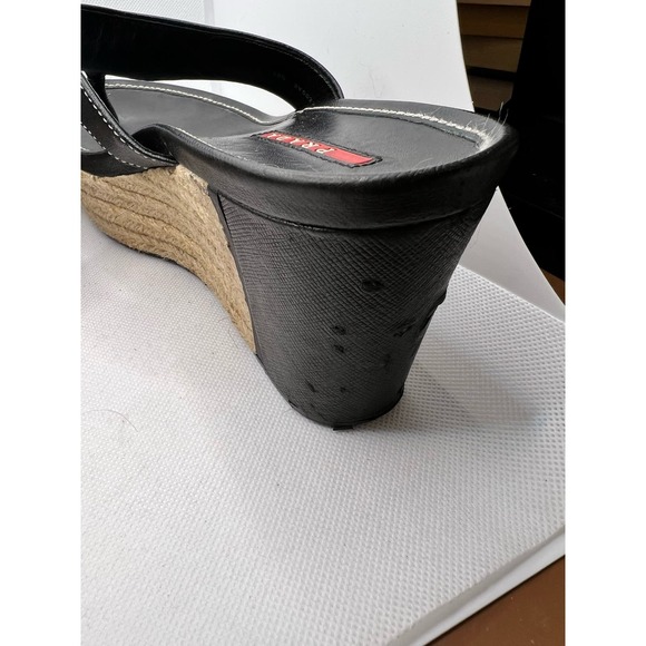 Prada Black Leather Wedge Thong Sandals - Picture 3 of 10